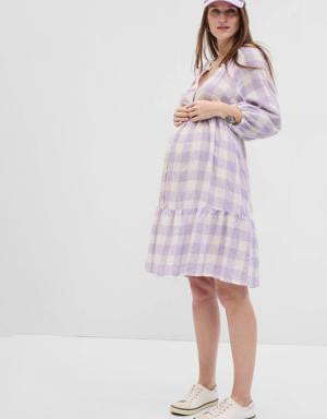 Maternity Balloon Sleeve Tiered Dress purple