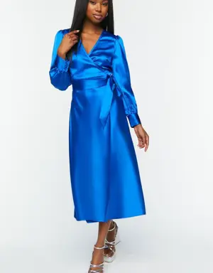 Forever 21 Satin Surplice Wrap Midi Dress Royal