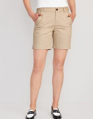 High-Waisted Uniform Bermuda Shorts -- 7-inch inseam beige