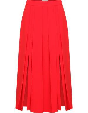 Red Double Slit Midi Skirt