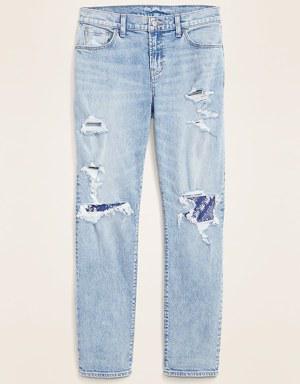 Mid-Rise Distressed Boyfriend Jeans for Women blue