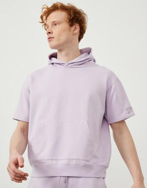 %100 Pamuk Kapüşonlu Oversize Kısa Kollu Basic Sweatshirt