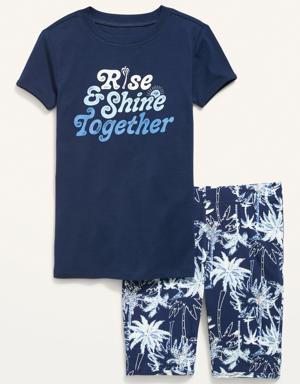 Gender-Neutral Snug-Fit Pajama Shorts Set for Kids blue