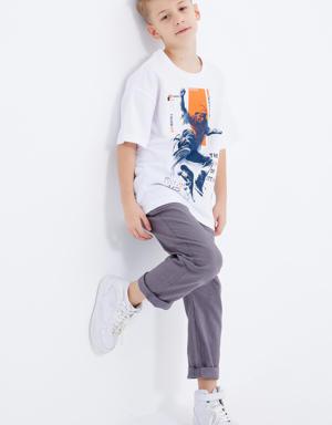 Beyaz Baskılı Kısa Kollu O Yaka Erkek Çocuk T-Shirt - 10912