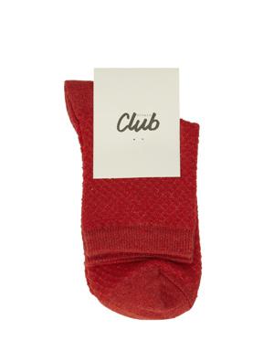 Kırmızı Simli Kabartmalı Kadın Çorap