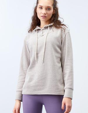 Koyu Bej Bağcıklı Dik Yaka Selanik Triko Kadın Oversize Sweatshirt - 97198
