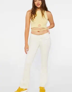 Forever 21 Twill Mid Rise Flare Pants Vanilla
