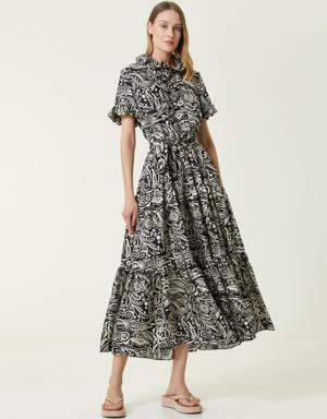 Long And Sassy Siyah Beyaz Midi İpek Elbise