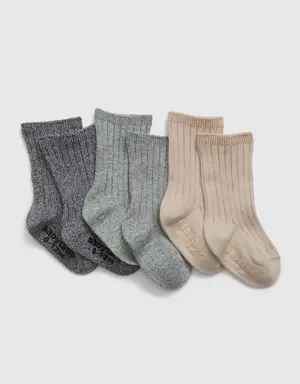 Baby First Favorites Cotton Marled Rib Crew Socks (3-Pack) gray