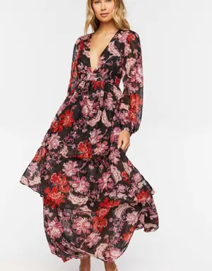 Forever 21 Floral Chiffon Maxi Dress Red/Multi