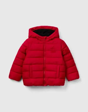 puffer jacket with hood and logo