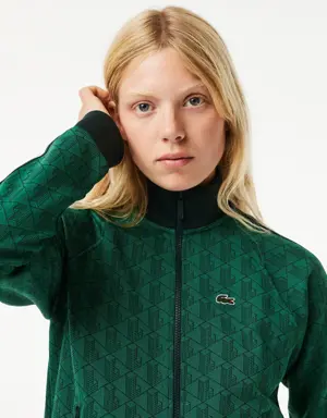 Regular Fit Fermuarlı Monogram Kadın Yeşil Sweatshirt