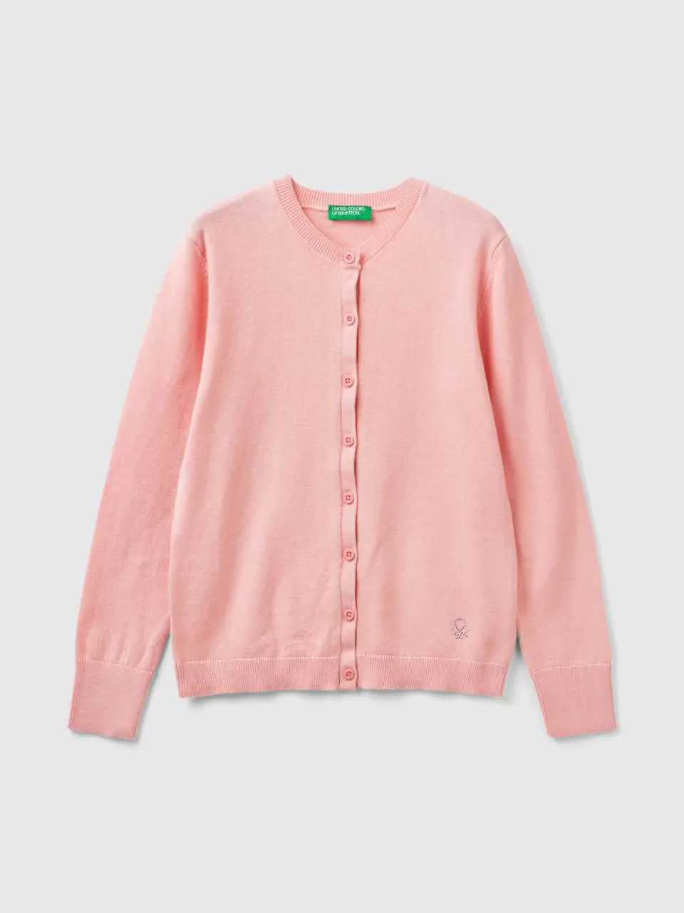 Benetton crew neck cardigan in cotton blend. 1