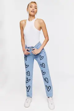 Forever 21 Forever 21 Heart Graphic High Rise Jeans Medium Denim/Black. 2