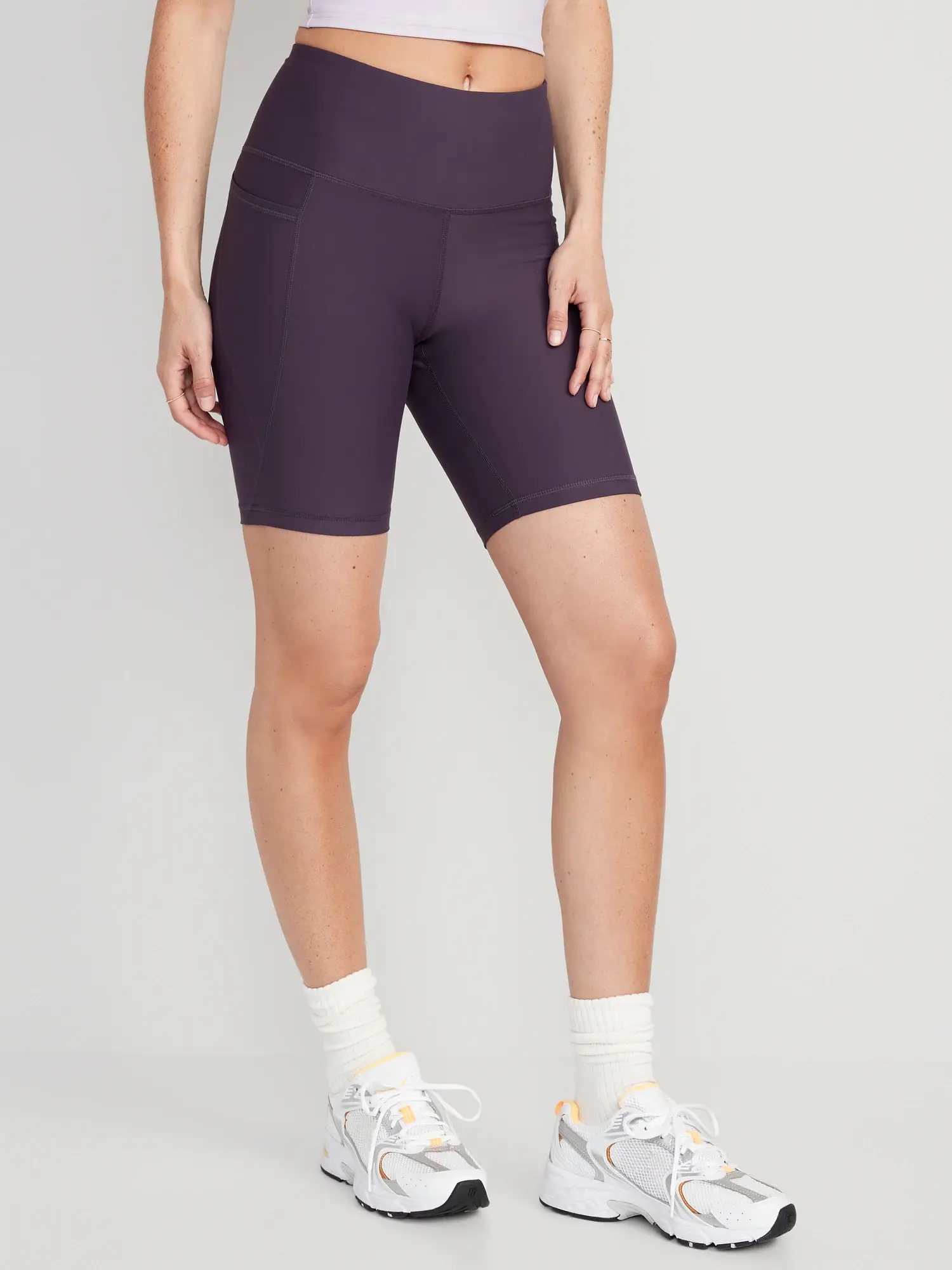 Old Navy High-Waisted PowerSoft Biker Shorts for Women -- 8-inch inseam purple. 1