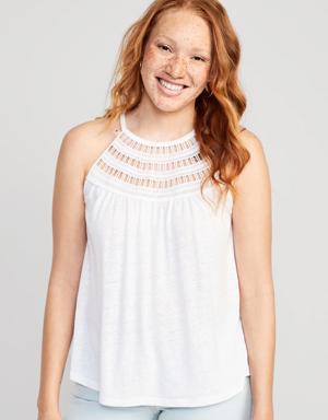 Old Navy Sleeveless Crochet-Trim Linen-Blend Top for Women white