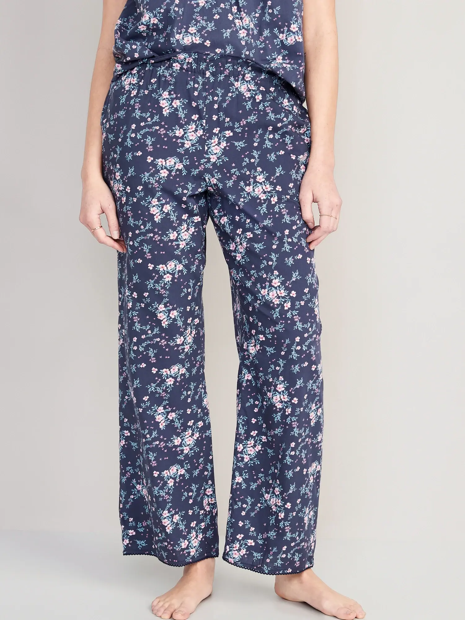 Old Navy High-Waisted Floral Wide-Leg Pajama Pants for Women blue. 1