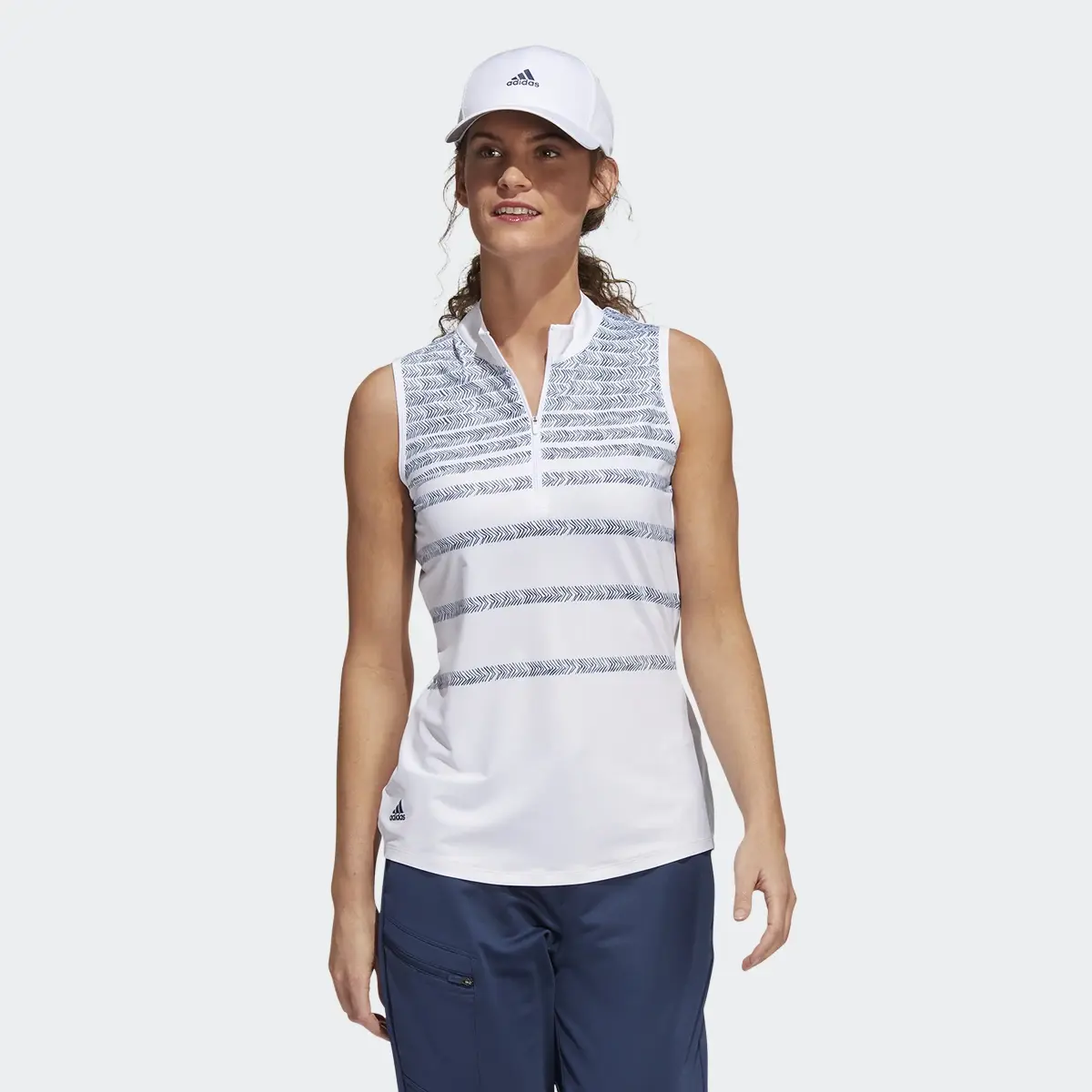 Adidas Herringbone Stripe Sleeveless Polo Shirt. 2