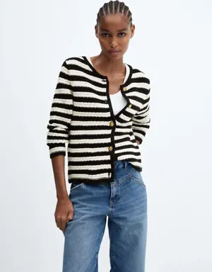 Mango Striped cardigan with jewel buttons