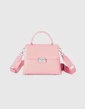 medium pink pastel bag in shiny mock patent leather