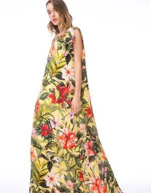 Floral Patterned Long Sleeve One-Shoulder Dress