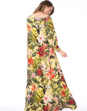Floral Patterned Long Sleeve One-Shoulder Dress