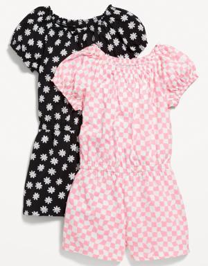 Old Navy Printed Puff-Sleeve Jersey-Knit Romper 2-Pack for Girls multi