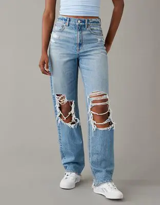 American Eagle Strigid Ripped Highest Waist Baggy Straight Jean. 1