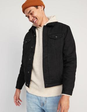 Sherpa-Lined Non-Stretch Black Jean Jacket for Men black