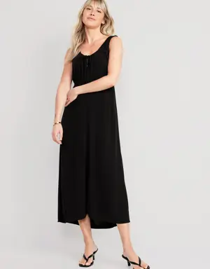 Waist-Defined Sleeveless Crepe Midi Dress for Women black