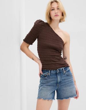 Smocked One-Shoulder Top brown