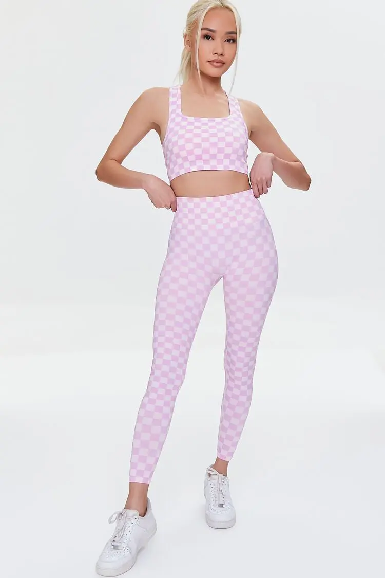 Forever 21 Forever 21 Active Seamless Checkered Leggings Pink/Light Pink. 1