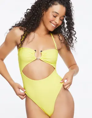 Forever 21 Cutout O Ring One Piece Swimsuit Citron