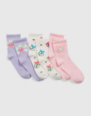 Kids Butterfly Crew Socks (3-Pack) multi