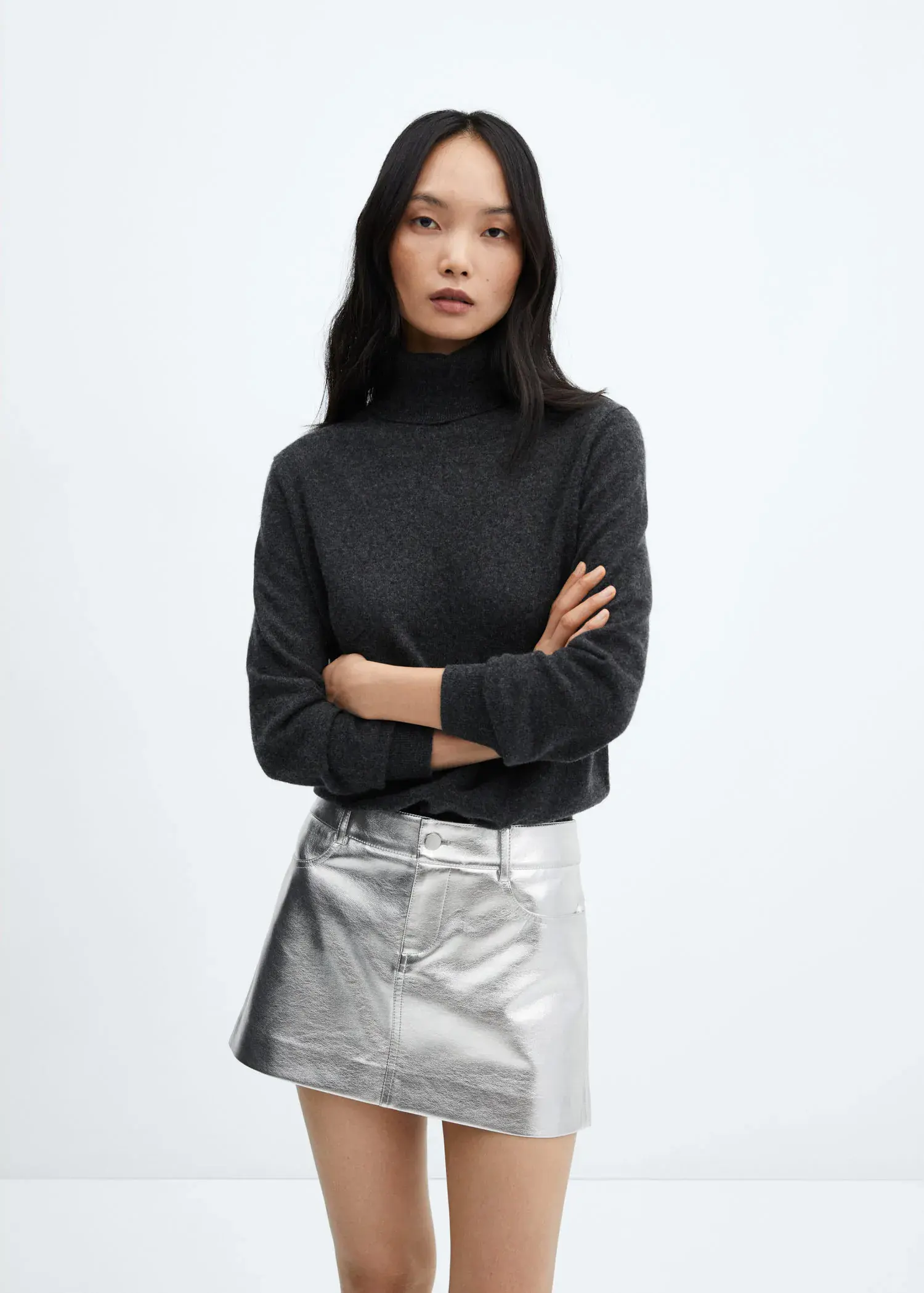 Mango Metallic leather-effect mini-skirt. 1