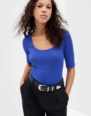 Mini Rib Scoop Neck T-Shirt blue