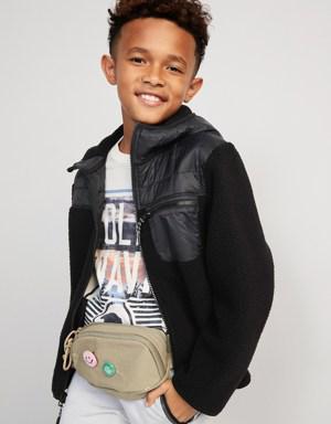 Hooded Sherpa Quilted Hybrid Jacket for Boys black