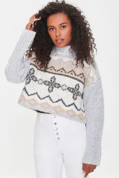 Forever 21 Forever 21 Cropped Geo Print Sweater Grey/Multi. 2