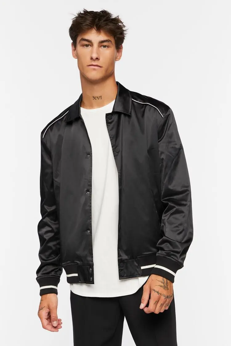 Forever 21 Forever 21 Varsity Trim Bomber Jacket Black/White. 1