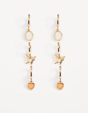 Gold-Plated Dangling Huggie Hoop Earrings Variety 3-Pack for Women gold
