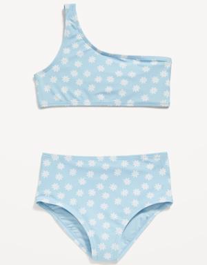 Printed One-Shoulder Bikini Swim Set for Girls blue