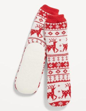 Printed Sherpa-Lined Slipper Socks for Women