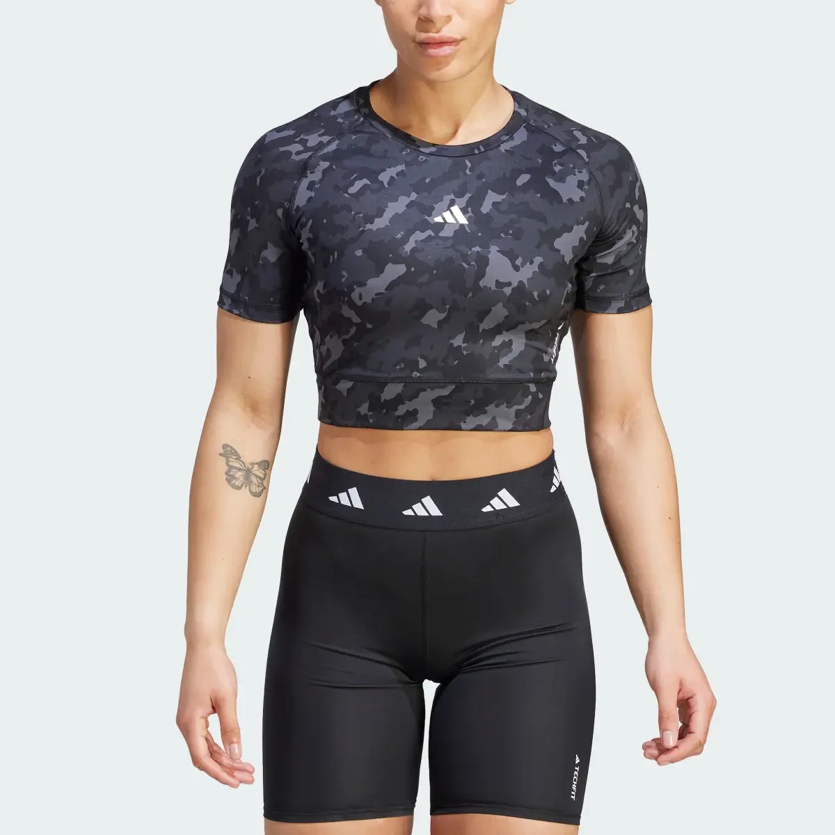 Adidas Techfit Camo Print Crop Training Tee. 1