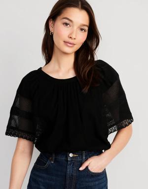 Old Navy Crochet Flutter-Sleeve Swing Top for Women black