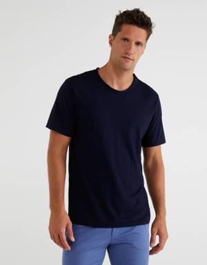 Dark blue t-shirt in slub cotton