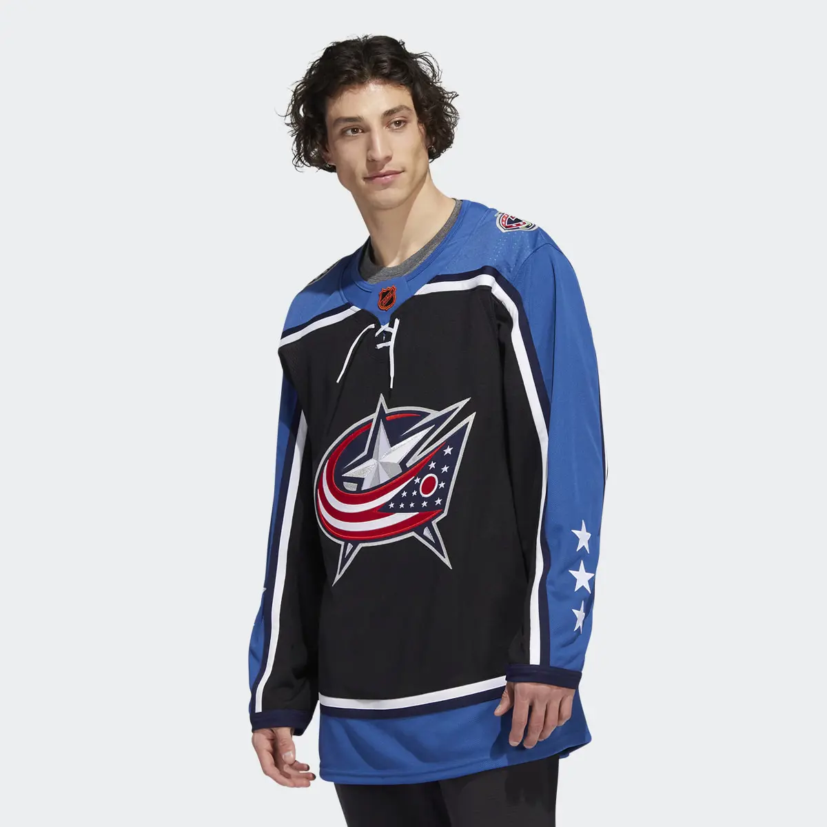 Adidas Blue Jackets Authentic Reverse Retro Wordmark Jersey. 2