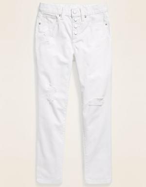 High-Waisted Button-Fly O.G. Straight Ripped White Jeans for Girls white