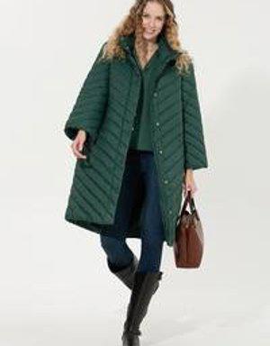 Kadın Yeşil Hakim Yaka Kaban Sentetik