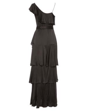 Asymmetrical Cut Frilled Black Long Stylish Dress