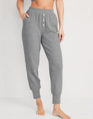 High-Waisted Waffle-Knit Pajama Jogger Pants for Women gray